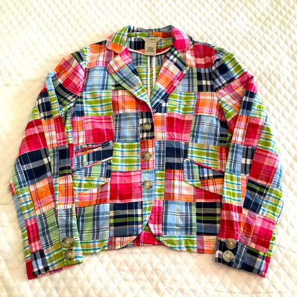 J. Crew Jackets & Blazers - JCREW Madras Plaid Blazer Patchwork Preppy Cotton
